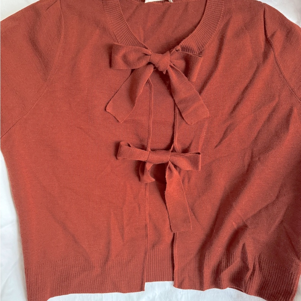 Roller Rabbit Brown and Orange Bow Detail Cardigan